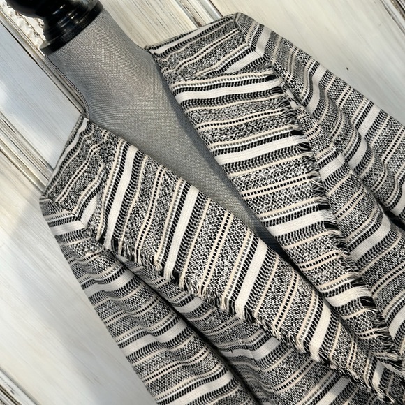 Jasper Cotton Wool Blend Stripe Tweed Raw Edged Lapels Corporate Jacket Size S - Picture 2 of 13